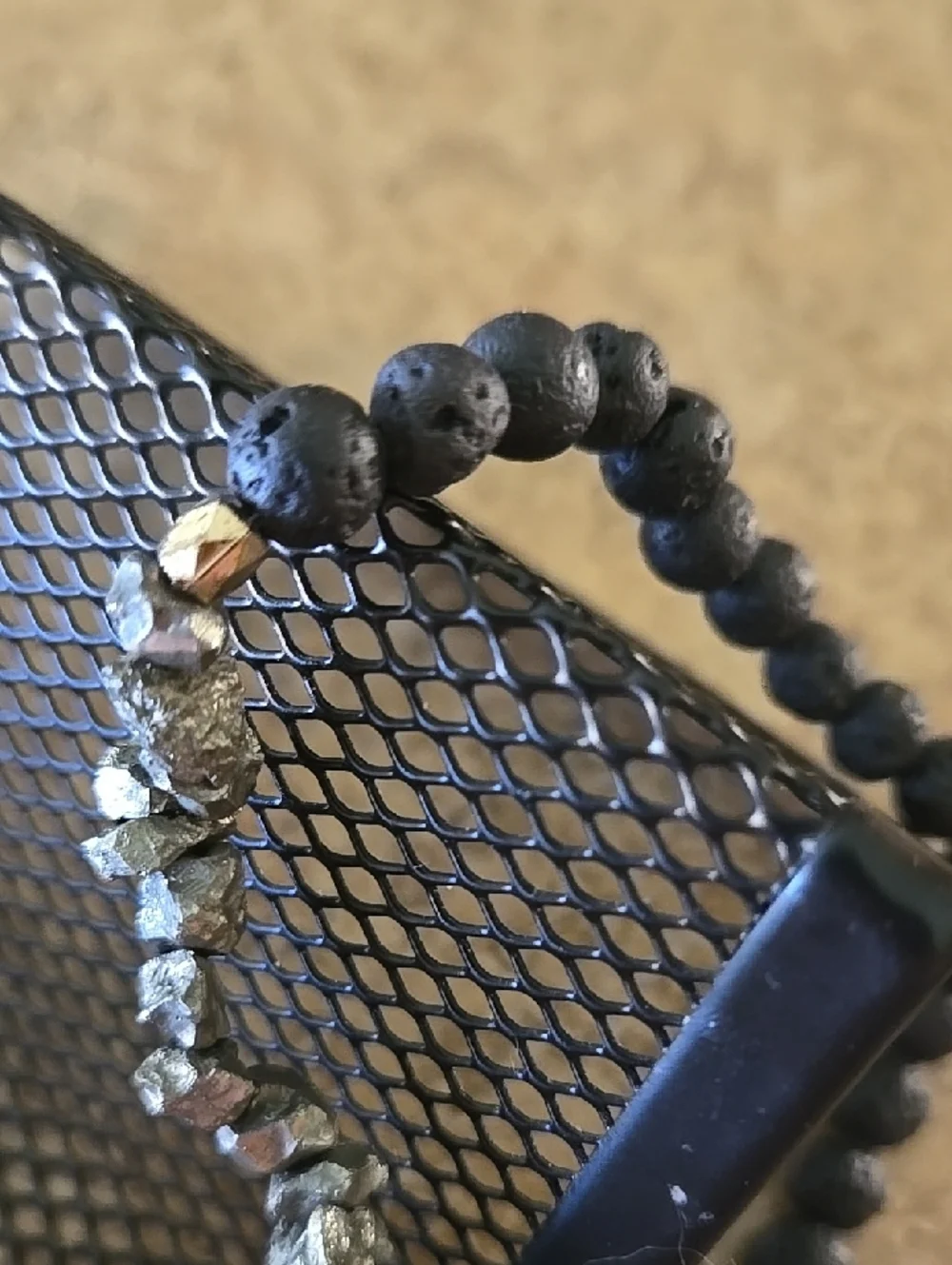Bracelet Black Lava Stone Silver Hematite Beaded Stretch Jewelry